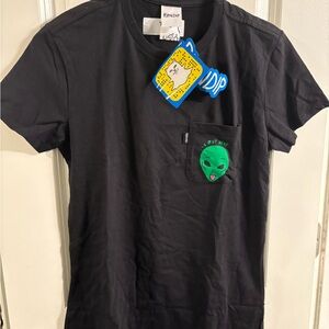 RIPNDIP women’s Black Pocket Tee with Green Alien Patch